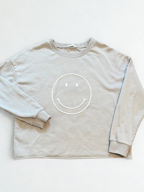 Newbury Kustom Tops - Newbury Kustom Chenille Smiley Face Sweatshirt - Grey M